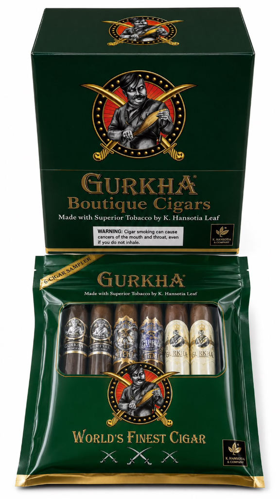 Gurkha Sampler Boutique Cigar Green Gurkha Sampler Boutique Cigar Green: sampler Gurkha Boutique de 6 charutos em embalagem verde.